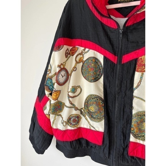 Vintage 80's windbreaker jacket!‎ Watches and chains design! sz L - Picture 2 of 9